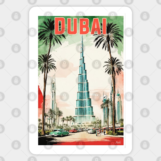 Dubai United Arab Emirates Vintage Travel Tourism Watercolor Magnet by TravelersGems